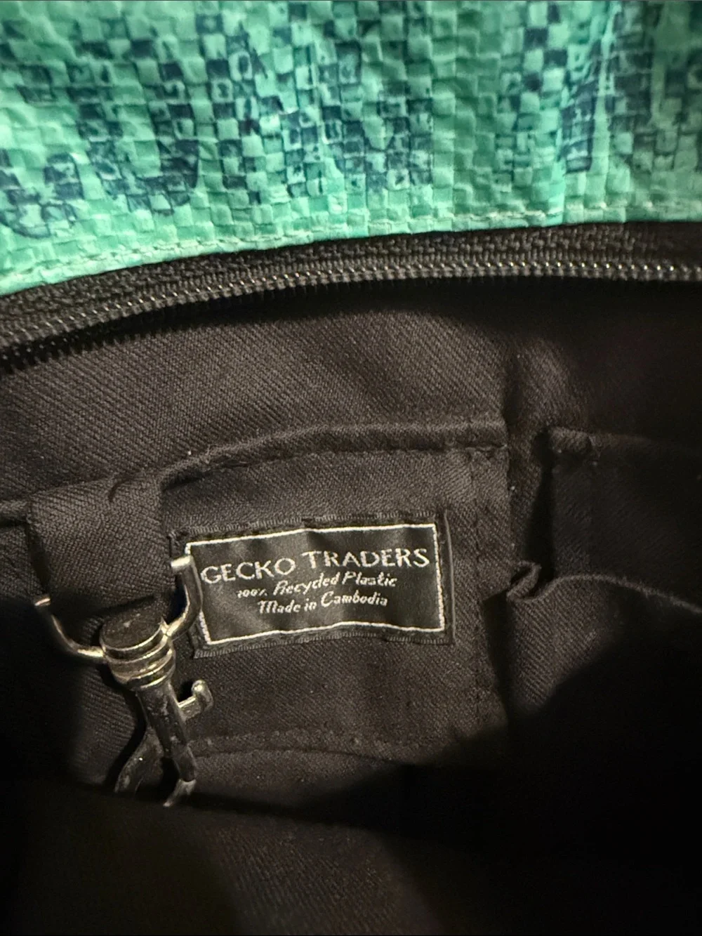Gecko Traders Recycled Rice Sack Crossbody Bag Aqua Cambodia Adjustable Strap